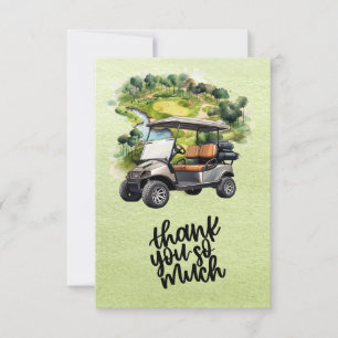Golf cart on golf course watercolor thank you card