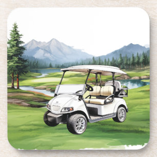 Golf Cart on Green watercolor Beverage Coaster