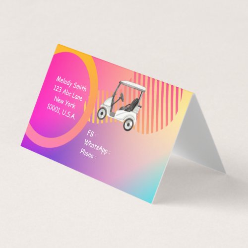 Golf cart on pink colorful background golfer name business card