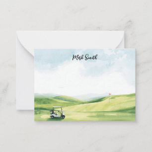 Golf cart on the course with Name for golfer Note Card