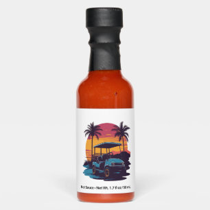 Golf Cart Palm Trees Sunset Vintage Set Hot Sauces