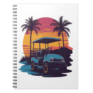 Golf Cart Palm Trees Sunset Vintage Set Notebook