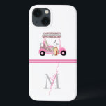 Golf Cart Personalized Name iPhone 13 Case<br><div class="desc">Unique and charming -- pink and green -- tastefully done. This is a great gift for all golf lovers -- fun / attractive / unique. Personalize it with your/her initials/monogram -- ready to run the course . And with a monogram and first name for the "intended". If you have any...</div>