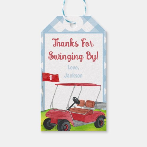 Golf Cart Preppy Blue White Gingham Plaid  Gift Tags