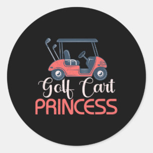 Golf Cart Princess Golfer Woman Girl Classic Round Sticker