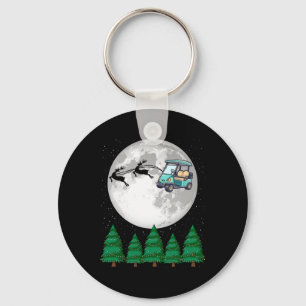 Golf Cart Santa Christmas Sleigh - Funny Golf Cart Keychain