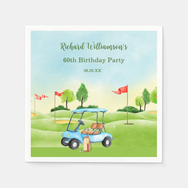 Golf Cart Scenic Custom 60th Birthday Napkins (Front)
