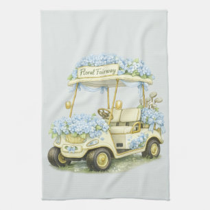 Golf Cart Tea Towel Blue Hydrangea Lady Golfer