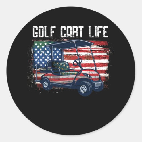Golf Cart Vintage US Flag Golfing Independence Classic Round Sticker
