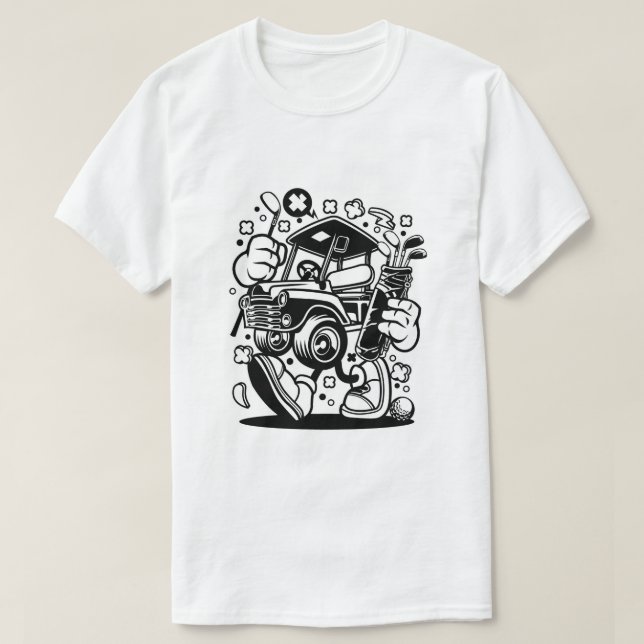 Golf Cart walking with clubs pop art T-Shirt (Design Front)