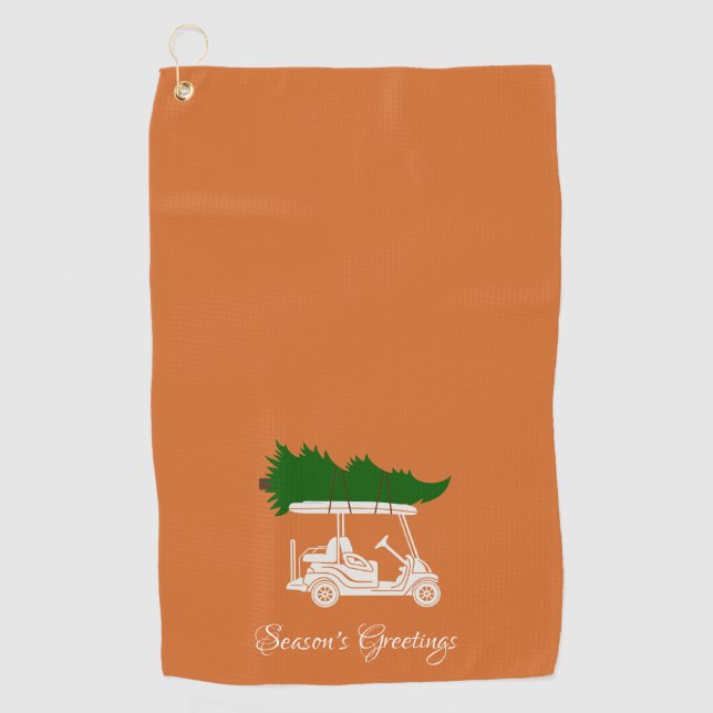 Golf Cart with Christmas Tree | Christmas Orange Golf Towel (Front)
