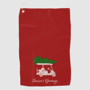 Golf Cart with Christmas Tree   Crimson Red Golf Towel
