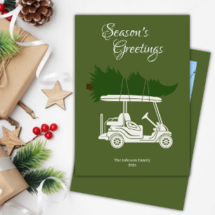 Golf Cart with Christmas Tree • Green Photo Holiday Card