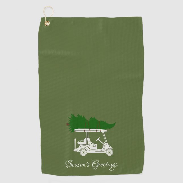 Golf Cart with Christmas Tree | Olive Green Towel (Front)