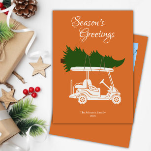 Golf Cart with Christmas Tree • Orange Photo Holiday Card