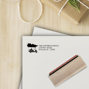 Golf Cart with Christmas Tree Return Address Rubber Stamp