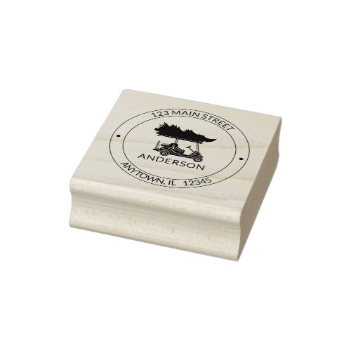 Golf Cart with Christmas Tree Return Address Rubber Stamp