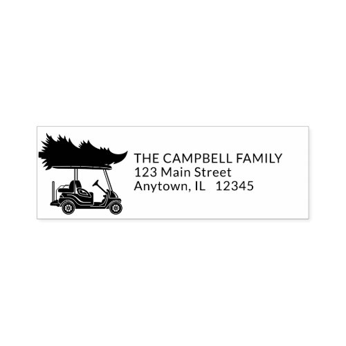 Golf Cart with Christmas Tree Return Address Self_inking Stamp