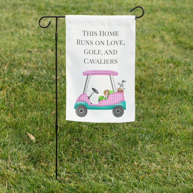 Golf Cart With Cute Cavalier King Charles Spaniel  Garden Flag (In SItu)