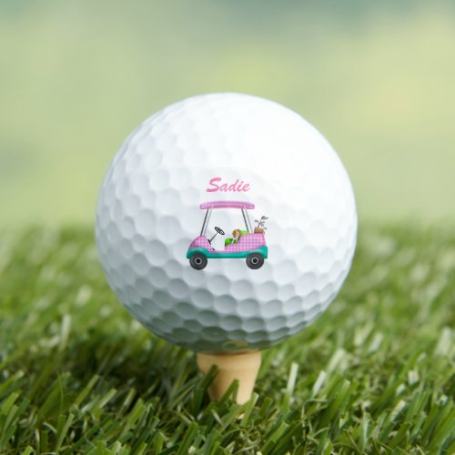 Golf Cart With Cute Cavalier King Charles Spaniel Golf Balls