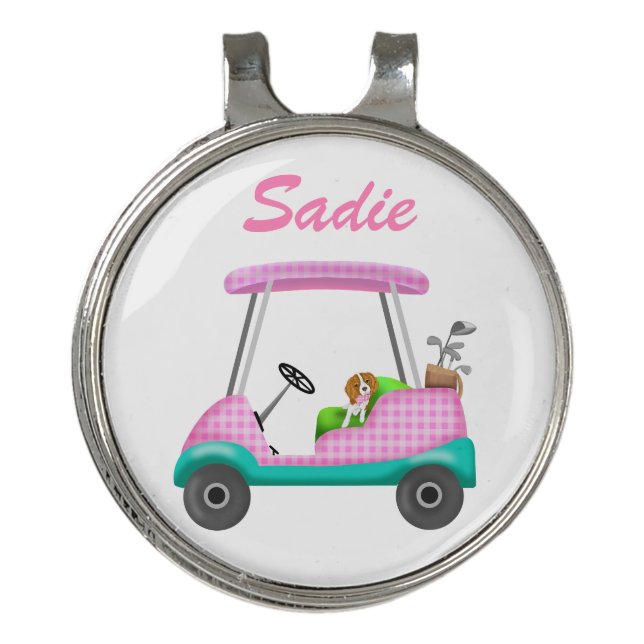 Golf Cart With Cute Cavalier King Charles Spaniel  Golf Hat Clip (Front)