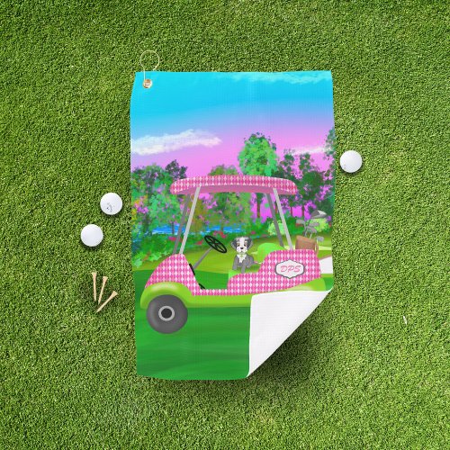  Golf Cart With Cute Schnauzer And Initials Golf Towel