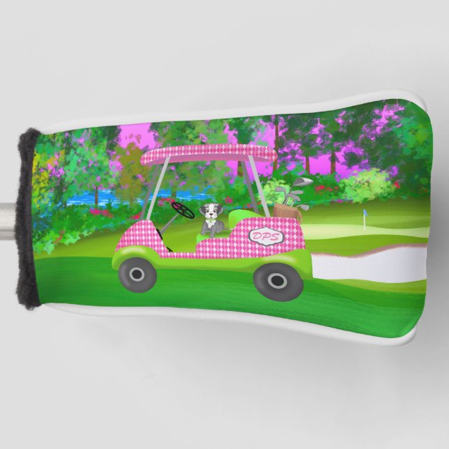  Golf Cart With Cute Schnauzer And Initials  Head Cover (Front)