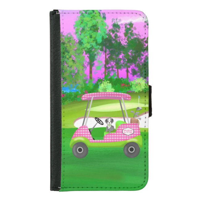  Golf Cart With Cute Schnauzer And Initials   Samsung Galaxy Wallet Case (Front)