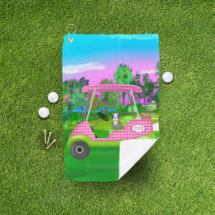  Golf Cart With Cute Schnauzer And Initials Towel