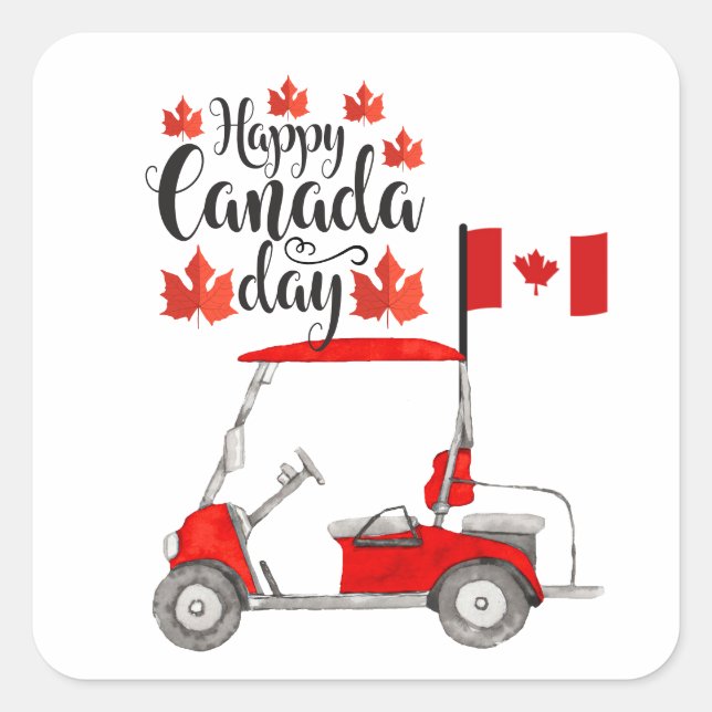 Golf cart with Flag of Canada for Canada Day Square Sticker (Front)