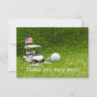 Golf cart with golf ball and American flag Thank You Card
