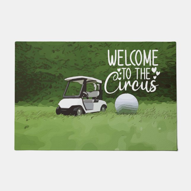 Golf cart with golf ball welcome to the circus  doormat (Front)