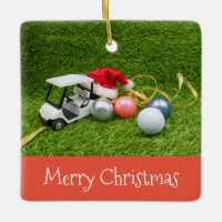 Golf cart with golf balls and  Christmas Gifts Ceramic Ornament