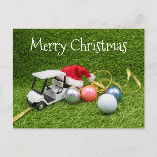 Golf cart with golf balls and  Christmas Gifts Postcard