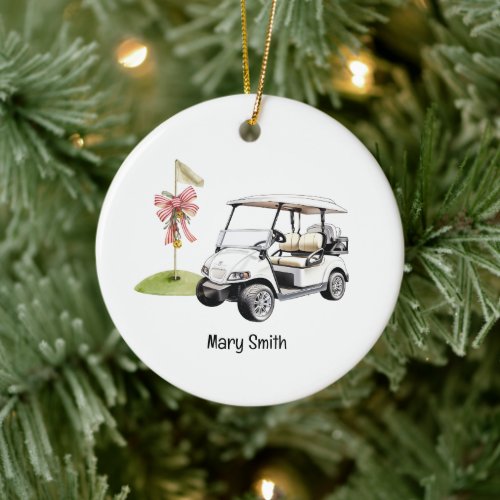 Golf Cart with Golf Flag  Ceramic Ornament