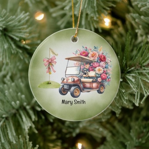 Golf Cart with Golf Flag  Ceramic Ornament