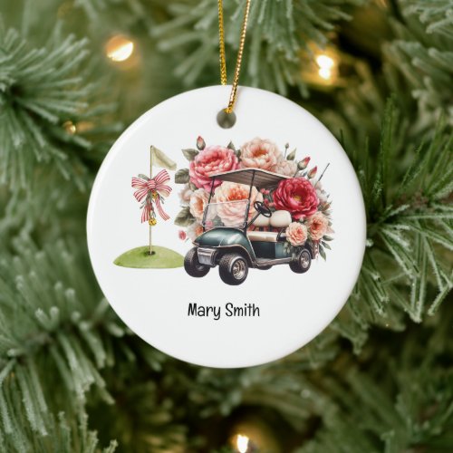 Golf Cart with Golf Flag  Ceramic Ornament