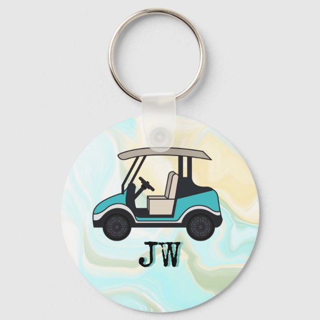 Golf Cart with Monogram for golfer   Keychain (Front)