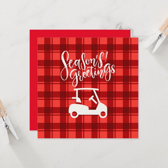  Golf cart with Season's Greeting on Red  Card (Front/Back In Situ)