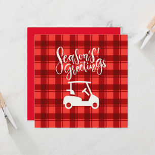  Golf cart with Season's Greeting on Red  Card