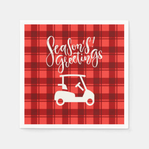  Golf cart with Season's Greeting on Red Christmas Napkins