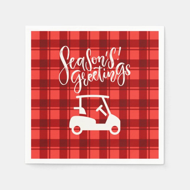  Golf cart with Season's Greeting on Red Christmas Napkins (Front)