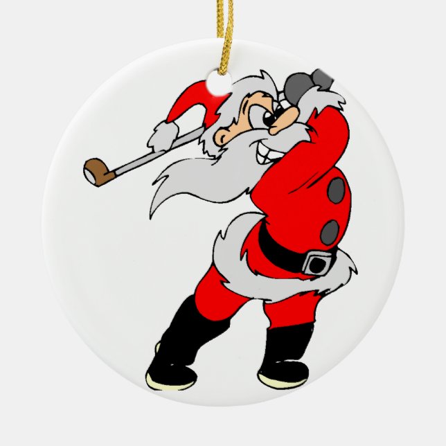 Golf Cartoon Christmas Santa Ceramic Ornament (Front)