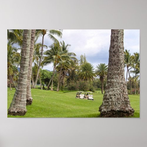 Golf Carts at Poipu Bay Kauai Hawaii Poster