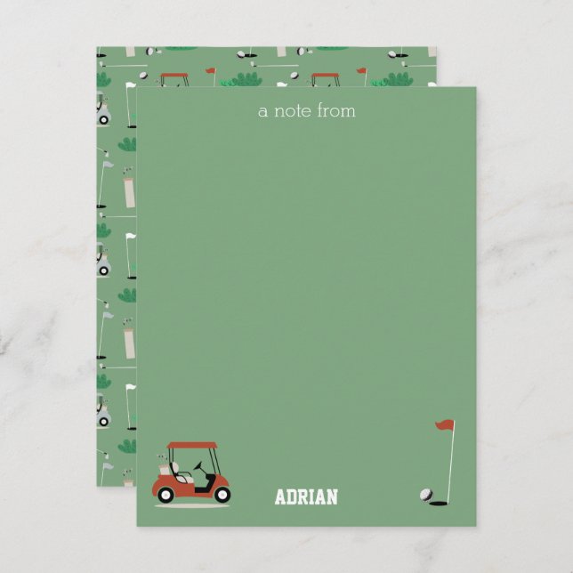 Golf Carts Modern Golfer Golf Theme Kids Note Card (Front/Back)