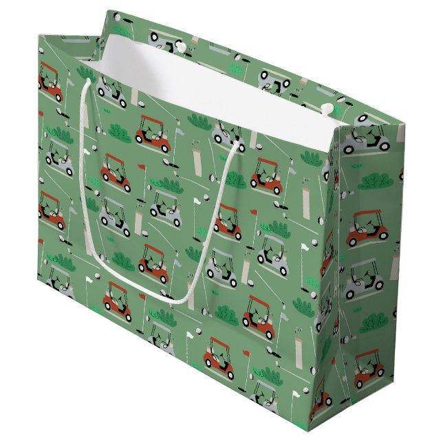 Golf Carts Modern Golfer Golf Theme Pattern Large Gift Bag (Front Angled)