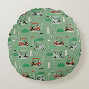 Golf Carts Modern Golfer Golf Theme Pattern Round Pillow