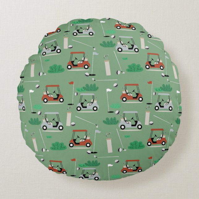 Golf Carts Modern Golfer Golf Theme Pattern Round Pillow (Front)