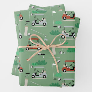 Golf Carts Modern Golfer Golf Theme Pattern Wrapping Paper Sheets