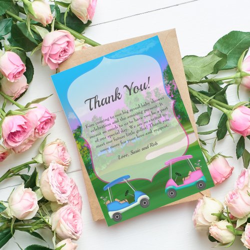 Golf Carts On Course Gender Reveal Baby Shower Thank You Card
